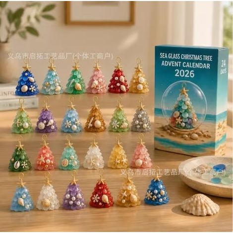 Calendrier de l'Avent Père Noël en verre de mer 2026 – Compte à rebours de Noël du petit Père Noël Verre de mer C Verre de mer C (1/5)