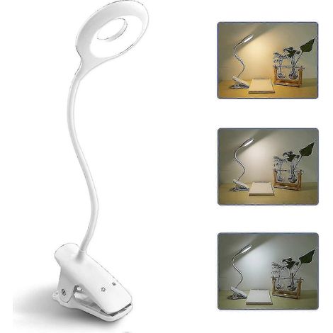 Lampe de bureau LED sans fil rechargeable, 3 couleurs et 3 niveaux d'intensité, lampe de chevet tactile avec pince pour enfants, 28 LED, lampe de lecture portable à pince pour livres (1/5)