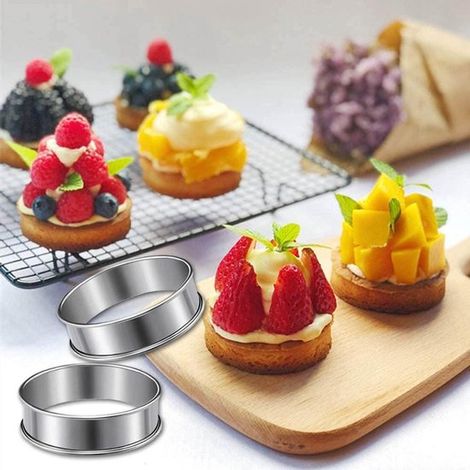 6 anelli per torte - Stampo antiaderente per mousse - Stampi rotondi in acciaio inox con doppio bordo arricciato - Adatti per torte, pasticcini, biscotti e panini (8,52,5 cm) (1/4)