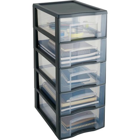 Tag Tower, tour de rangement plastique A4, 5 tiroirs transparents, Gris (1/4)