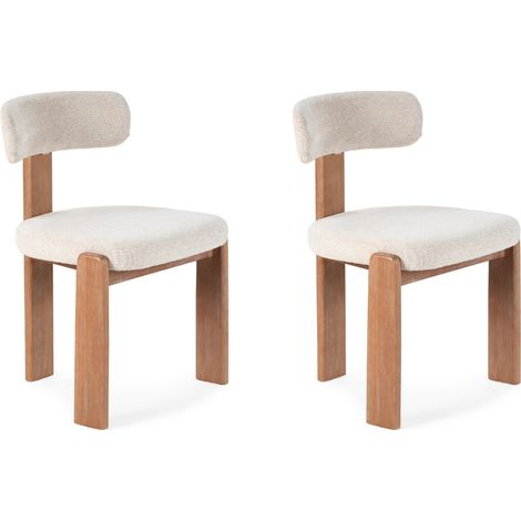 BOBOCHIC - Lot de 2 chaises TANYA chêne massif et tissu texturé Beige (1/5)