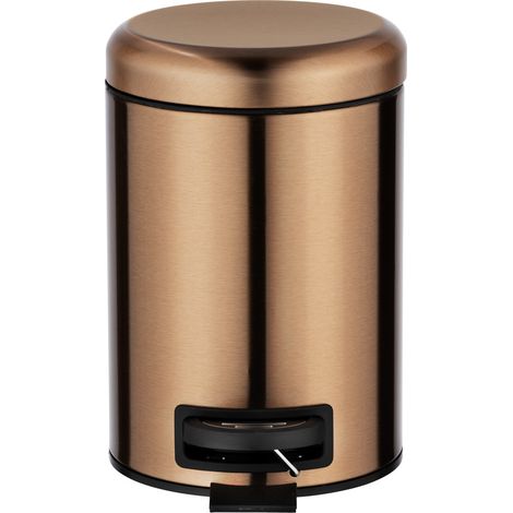WENKO Kosmetik Treteimer Leman Metallic-Kupfer 3 L, Edelstahl, Kupfer, Edelstahl rostfrei kupfer, Polypropylen schwarz