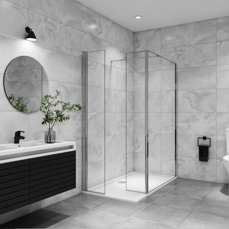AICA paroi de douche avec retour pivotant 140+40x200cm avec une barre extensible paroi de douche pivotante 45x200cm verre 8mm securit anticalcaire (1/5)