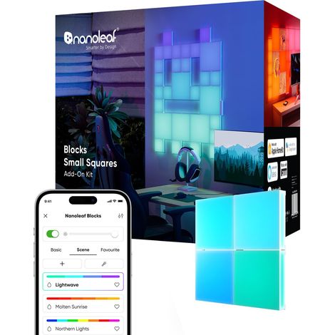 NANOLEAF BLOCKS KIT D'EXTENSION 4 MINI CARRÉS (KIT DE DÉMARRAGE REQUIS), PANNEAU LED RGBW, LUMIÈRE DIFFUSION, TEMPÉRATURE DE C
