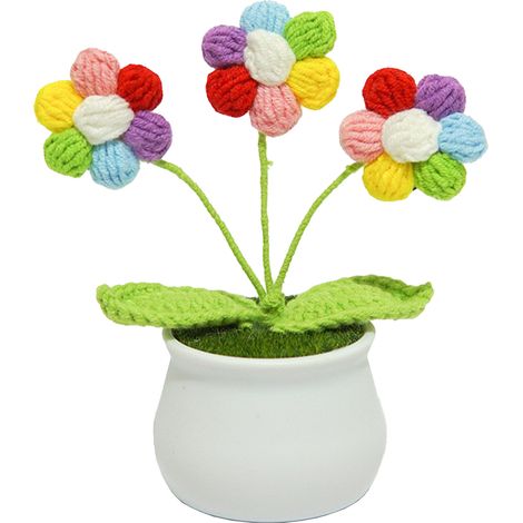 Petite plante en pot crochetée à la main, fleur artificielle pompon colorée, décoration intérieure, bouquet tricoté fait main (1/5)