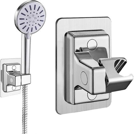 Support de douche auto-adhésif rotatif à 360° (1 pièce), sans perçage, pour pommeau de douche de rechange. (1/5)