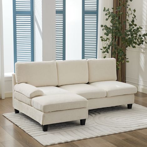 Canapé d’angle 3 places 194×118×81 cm,canapé‑lit en L,rembourré en lin,meuble de loisir pour salon et appartement,beige.