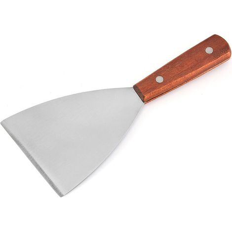 royaluxe - Spatule Inox Spatule à Barbecue pour Griller la Viande Teppanyaki Grillades Burger et Nettoyer Plaque du Barbecue Steak,1 pièce, manche en bois, (1/5)