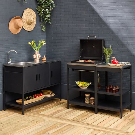 Cuisine extérieure 3 modules acier inoxydable avec barbecue charbon noir Naxos (1/5)