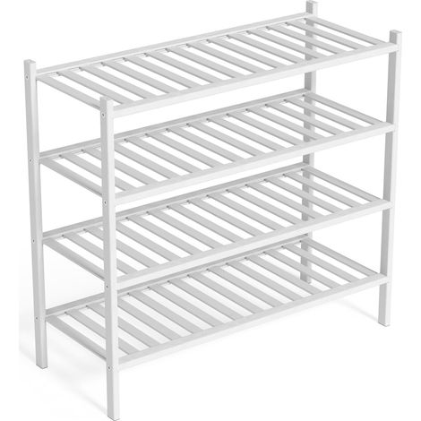 Étagère à chaussures en bambou, étagère à chaussures à 4 niveaux, 68 x 28 x 64 cm, extensible, empilable, armoire à chaussures en bois, étagère pour salon ou couloir (blanc) (1/5)