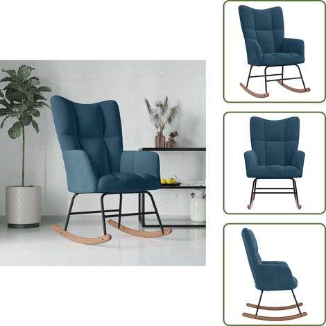 Chaise à bascule Bleu Velours - Chaise À Bascule - Fauteuil Relaxant - Chaise Lounge - Mobilier De Salon - Chaise Confortable (1/5)