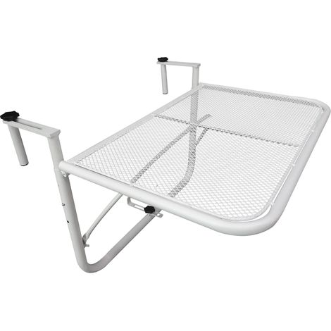 Table suspendue de balcon, hauteur réglable, carrée, table de jardin, métal, blanche, 60 x 56,5 x 45 cm, pour terrasse et jardin (1/5)