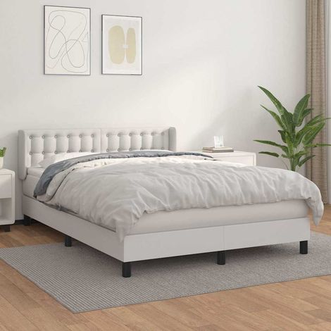Cama box spring con colchón cuero sintético blanco 140x200cm (1/5)