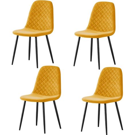AINPECCA 4X Yellow Dining Chairs Velvet Padded Seat Metal Legs Kitchen Home Office UK (1/5)