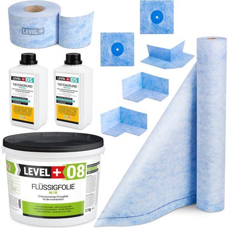 LEVEL+ Dichtset für Duschabdichtung Bad Dichtband Flüssigfolie 12kg SET42 (1/5)