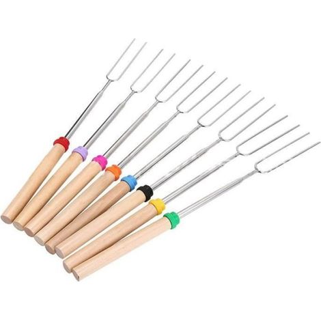 SNAWEN 8 Pièces-Ensemble Fourchettes De Barbecue Camping avec Sacs Poignée en Bois en Acier Inoxydable Télescopique Barbecue Fo A294 (1/4)