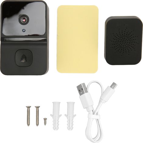 Sonnette vidéo sans fil intelligente WiFi caméra interphone avec détection de mouvement, vision nocturne, sonnerie intérieure, noir (1/5)
