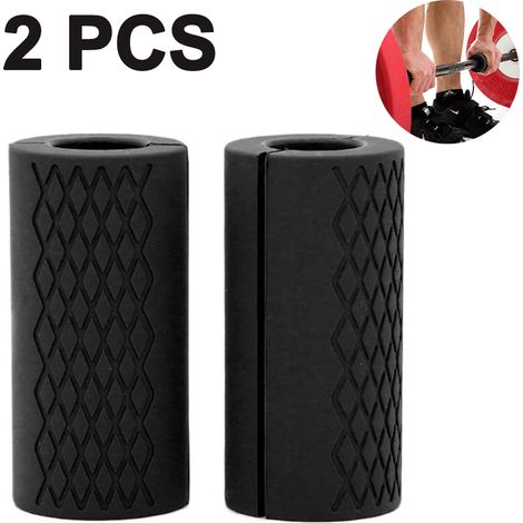Poignées Pour Haltères - Poignées Épaisses En Silicone Pour Barres Standard - Diamètre Intérieur 24 mm - Noir Bleu Rouge - Lot De 2 (1/5)