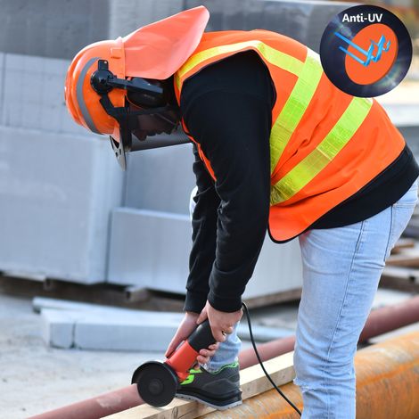 Casque de chantier avec visière et coquilles antibruit M-5009OR, teinte orange, équipement de protection individuelle complet pour travaux industriels (1/5)