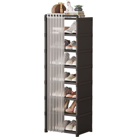 Étagères à Chaussures à 8 Niveaux, Rangement Chaussure, Porte-Chaussures, Résistant à la poussière, 42x30x124 cm, pour entrée, Chambre, Salon - Noir