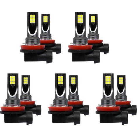 Lot de 10 ampoules LED COB 60W 6000K H11 H8 H9 6000K pour phares antibrouillard de voiture (remplace les halogènes), lumière blanche transparente. (1/5)