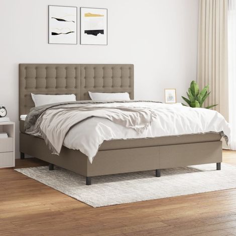 Sommier à lattes de lit avec matelas Taupe 160x200 cm Tissu (1/5)