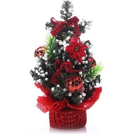Mini Desktop Tischdekoration Künstlicher Weihnachtsbaum mit Schleifen und Weihnachtskugeln Ornamente Dekorationen, 8 '' High - Red (1/5)