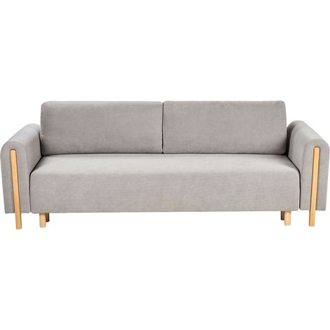 Sofa Bed Grey Fabric Upholstery Click-Clack Sleeper Mechanism with Storage Minimalistic Style with Armrests KVAM (1/5)