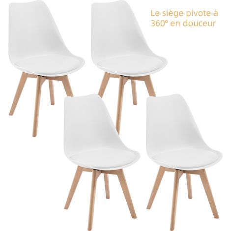 Lot de 4 Chaise Pivotante Salle à Manger WOLTU, Chaise de Cuisine, Siège en PU, Pieds en Bois Massif, Blanc (1/5)