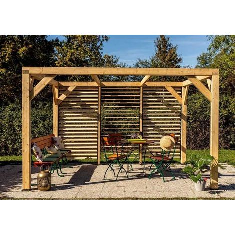 FORESTA Auvent en Bois VTDO3436V Douglas 12,20 m2 Ventelles Orientables sur Paroi Brise Vue Veneto 3600 x 3400 mm Fabrication France Garantie 2 ans (1/5)