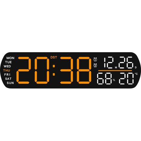 Großes digitales Raumthermometer mit Wecker und LED-Anzeige – Helligkeit einstellbar, Schlummerfunktion, USB-Stromversorgung, AA-Batterien nicht im Lieferumfang enthalten.