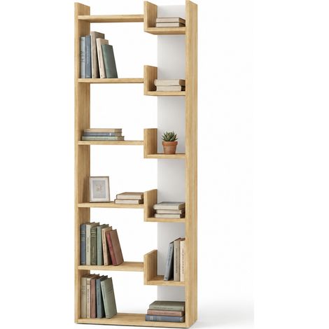 Libreria a 6 Ripiani Quercia e Bianco Scaffalatura Verticale 60.5x22x162.5 cm