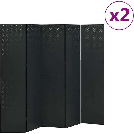 Cloisons de séparation 5 panneaux 2 pcs Noir 200x180 cm Acier (1/5)