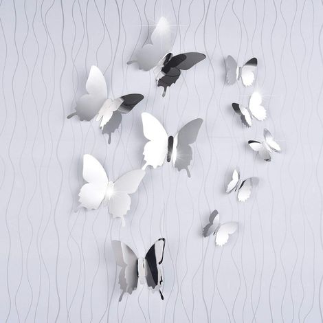 36 Stück DIY Spiegel Schmetterling Kombination 3D Wandaufkleber Spiegelaufkleber Heimdekoration