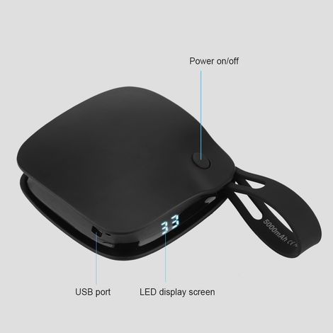 Mini chauffe-mains portable antidéflagrant rechargeable par USB, batterie externe pour la maison et le bureau (noir) (1/5)