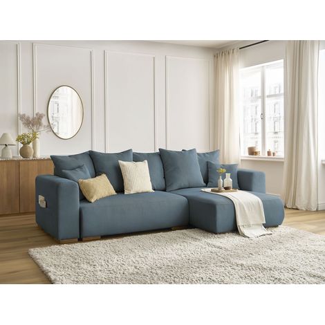 BOBOCHIC - Canapé d'angle convertible réversible coffre SIDONIE velours côtelé   Bleu foncé (1/5)