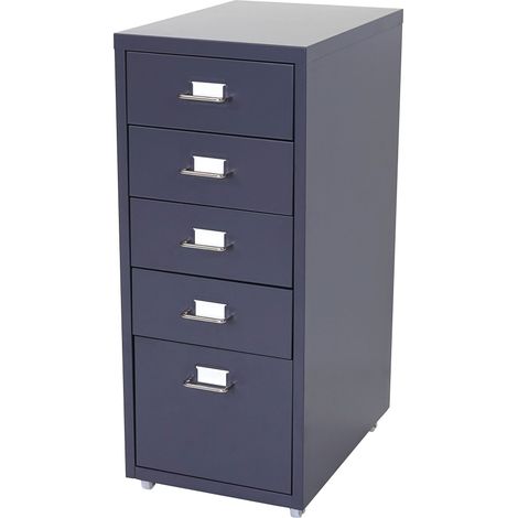 [JAMAIS UTILISÉ] Caisson à roulettes Boston T851, placard à tiroirs en acier, 69x28x44cm 5 tiroirs, gris foncé (1/5)