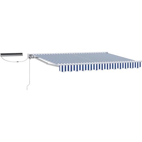 Store banne électrique rétractable, bleu et blanc, 2,5 x 2 mètres. (1/5)