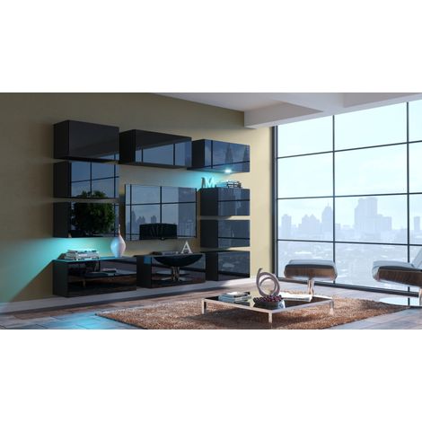 Ensemble meuble TV NEXT 62 AN62-18B-HG1 noir brillant 256 cm (1/3)