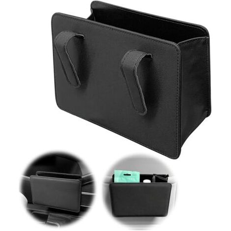 Sollbry Petite poubelle de voiture - En cuir synthétique imperméable de qualité supérieure - Portable - Pliable - Accessoire intérieur (noir) (1/5)