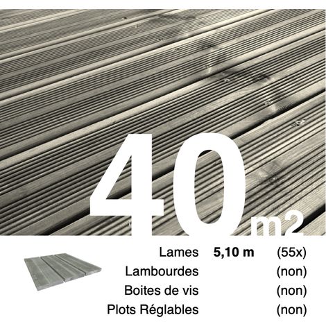Planches de terrasse Pin autoclave Gris pour 40 m² • Longueur 5,1 m • Livraison gratuite