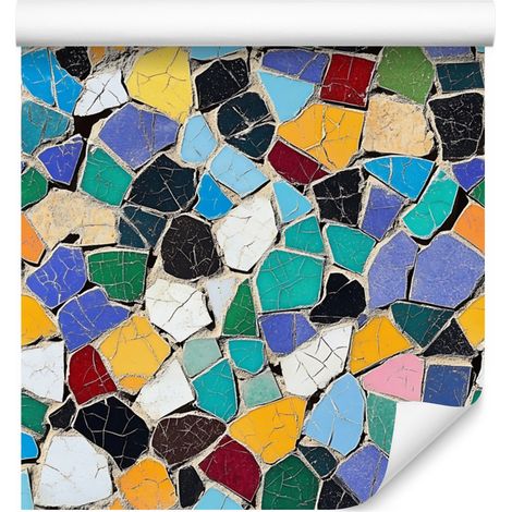Papier peint mosaïque colorée bleue, turquoise et or 50x1000 cm (1/5)