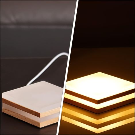 Lampe de chevet carrée en bois, lampe de bureau LED à éclairage réglable par USB, luminaire de lecture artistique en bois massif à intensité variable, veilleuse de décoration de pot de fleurs pour bur (1/5)