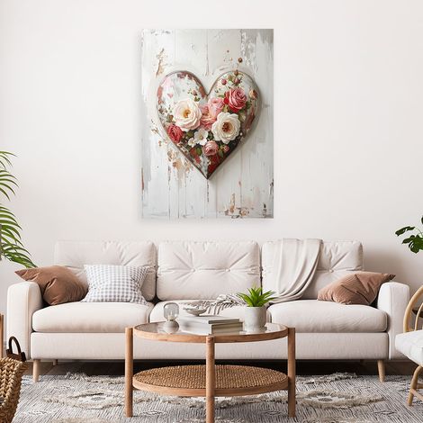 Wandbild 3D Herz Liebe Blumen im Shabby Chic Stil 70x100 (1/4)