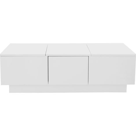 Table basse blanche laquée avec rangements push-pull et tiroirs doubles 100x50x31 cm (1/5)