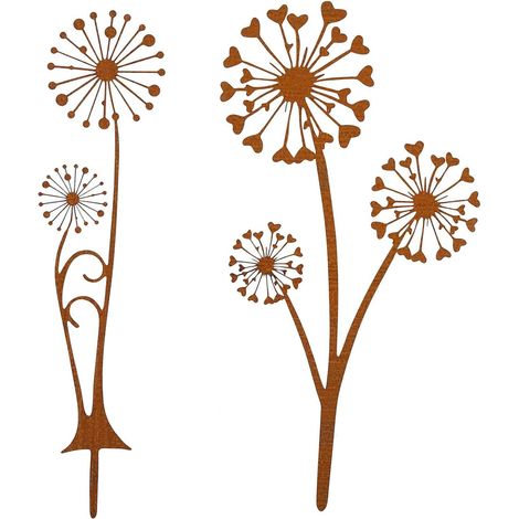 2 Pieces Garden Decoration Rusty Dandelion Garden Decoration Outdoor Weatherproof Metal Garden Stakes Set for Garden Patio Balcony Flower Pot (1/5)