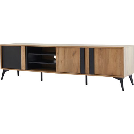 GagaMeuble TV rustique 180 cm marron noir (1/5)