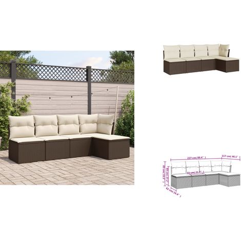 5-tlg. Garten-Sofagarnitur mit Kissen Braun Poly Rattan - Gartensortiment - Outdoor Möbel - Lounge Set - Gartenlounge - Rattan Sofa