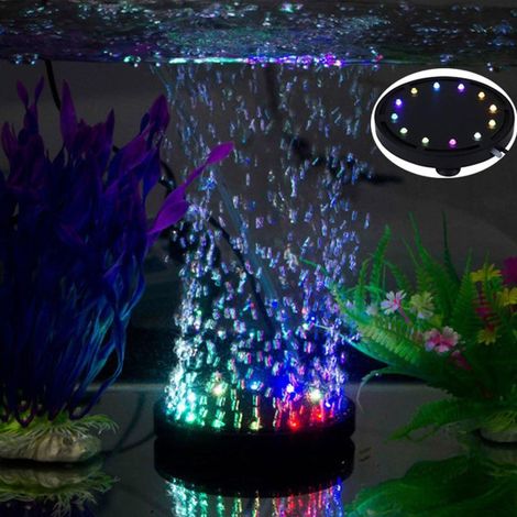 Aquarium 12 Multicolore RGB LED Aquarium Sous-Marine Bulle Sous-Marine Lumière Nuit Mer / Multicolore LED Aquarium Air Pierre Disque,rond aquarium barboteur avec changement de couleur automati (1/5)