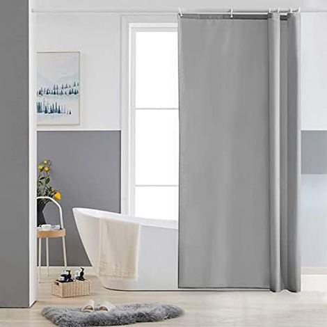 Tenda da doccia antimuffa, grigia, piccola, in tessuto di poliestere, impermeabile, lavabile in lavatrice, tenda per vasca da bagno, 85 x 180 cm, 6 ganci (1/5)